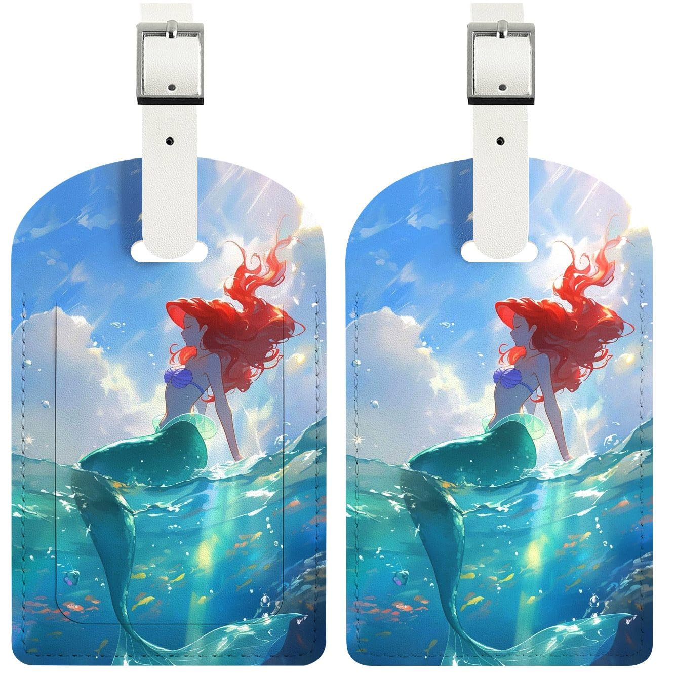 FKHGY 2 Packs - Cute Leather Luggage Tag for Suitcase,Ocean Design Travel Suitcase Tag with Privacy Flap Address Labels, Travel Bag Tags