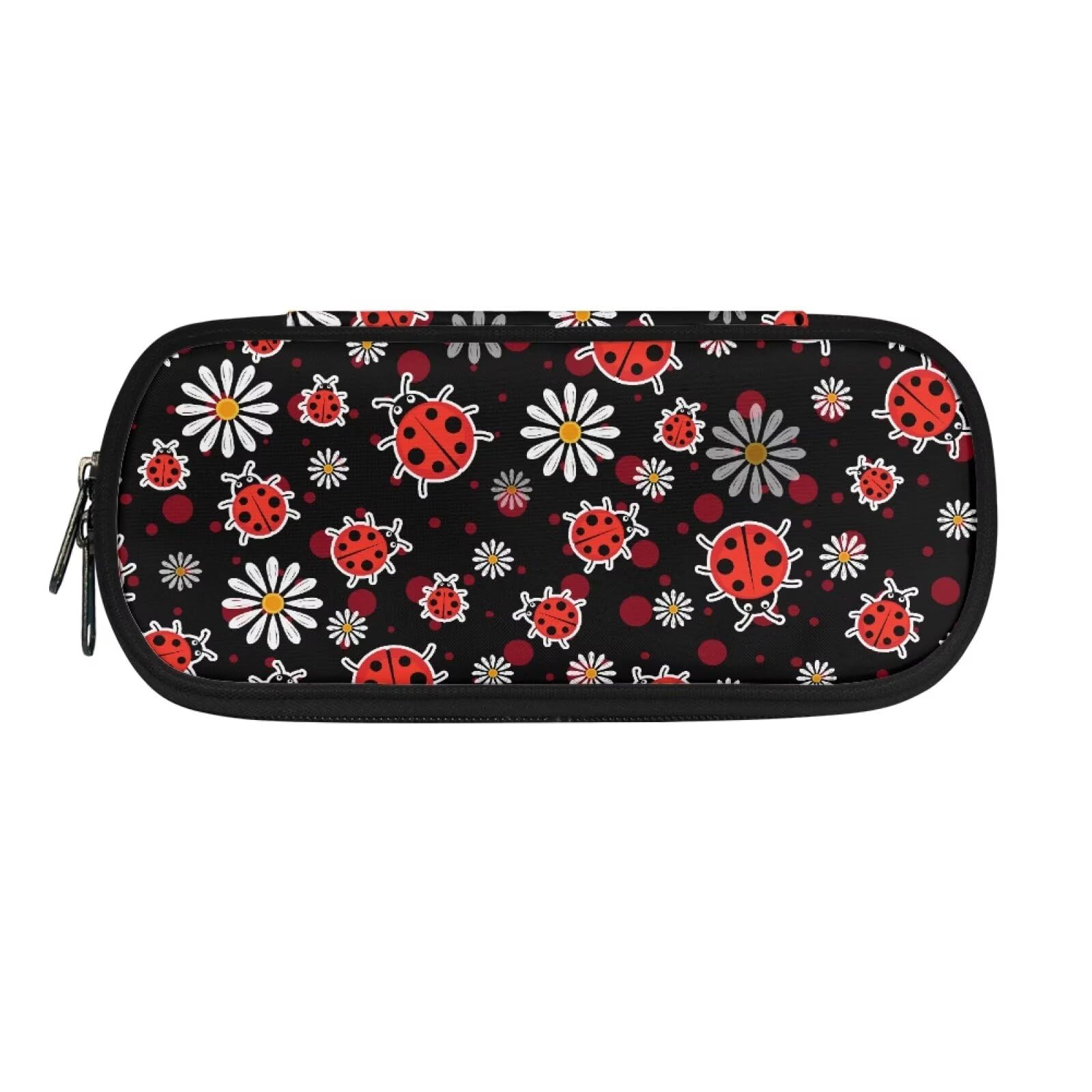 TOADDMOS Cartoon Ladybirds Pencil Bag White Daisy Adult Pen Maker Pencil Pouch Office Stationery Organizer with Multi Compartments