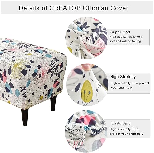 Miniatura 4 de CRFATOP Funda elástica otomana grande, fundas otomanas rectangulares de almacenamiento para reposapiés, fundas protectoras para reposapiés con parte