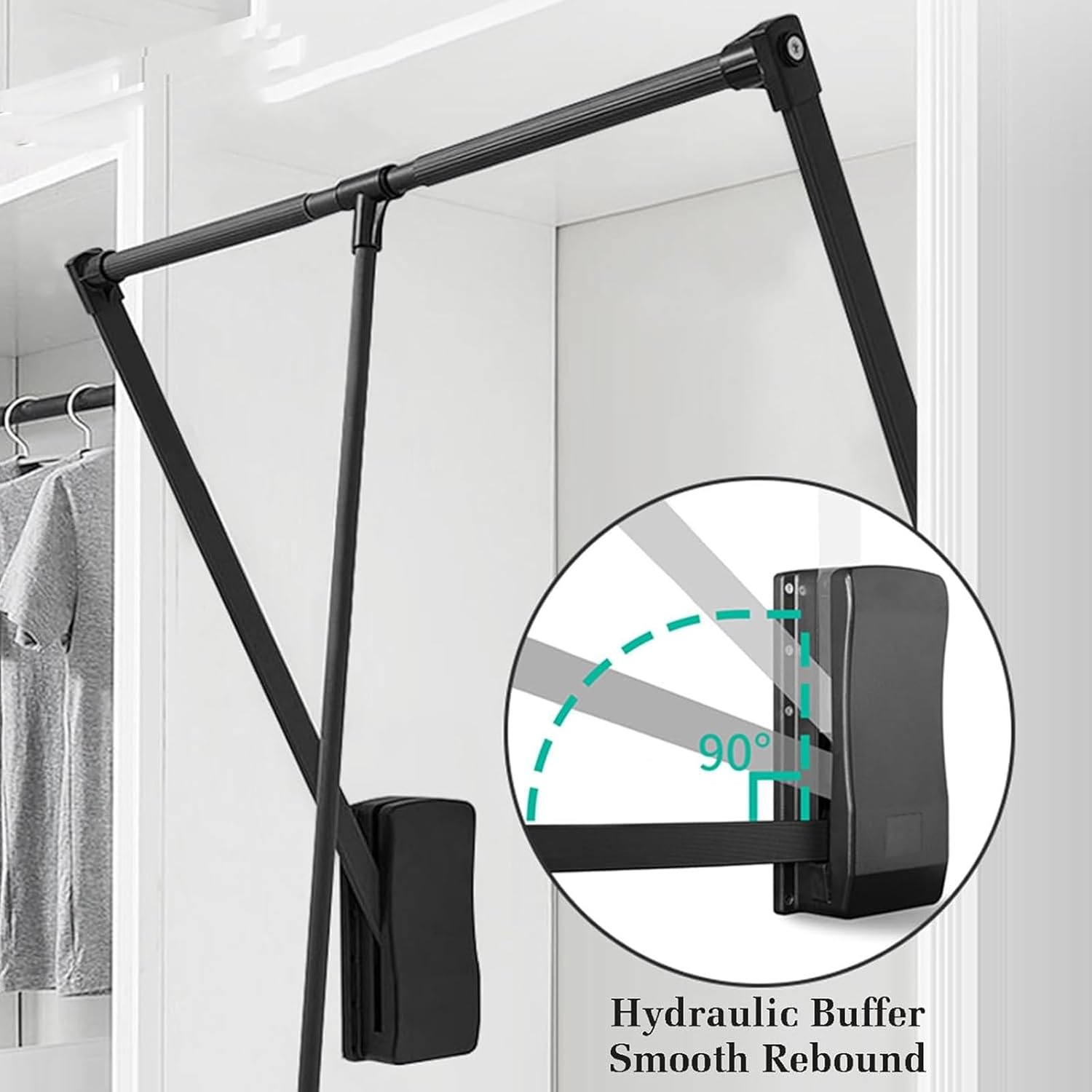 Closet Rods Adjustable Pull-Down Closet Rod, Pneumatic Shock nizer Rail, 15kg Load Capacity, Silver, 700x930mm - Perfect for Hanging Clothes and Maximizing Storage Space.,Silver-700x930mm