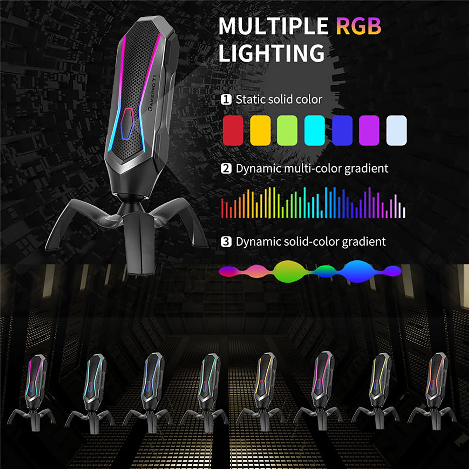 Microfono a Condensatore RGB, Microfono Con Supporto Cardioide USB Da Gioco Con Fantastica Illuminazione RGB, Regolazione Della Rotazione a 360° Per Giochi/streaming/registrazione