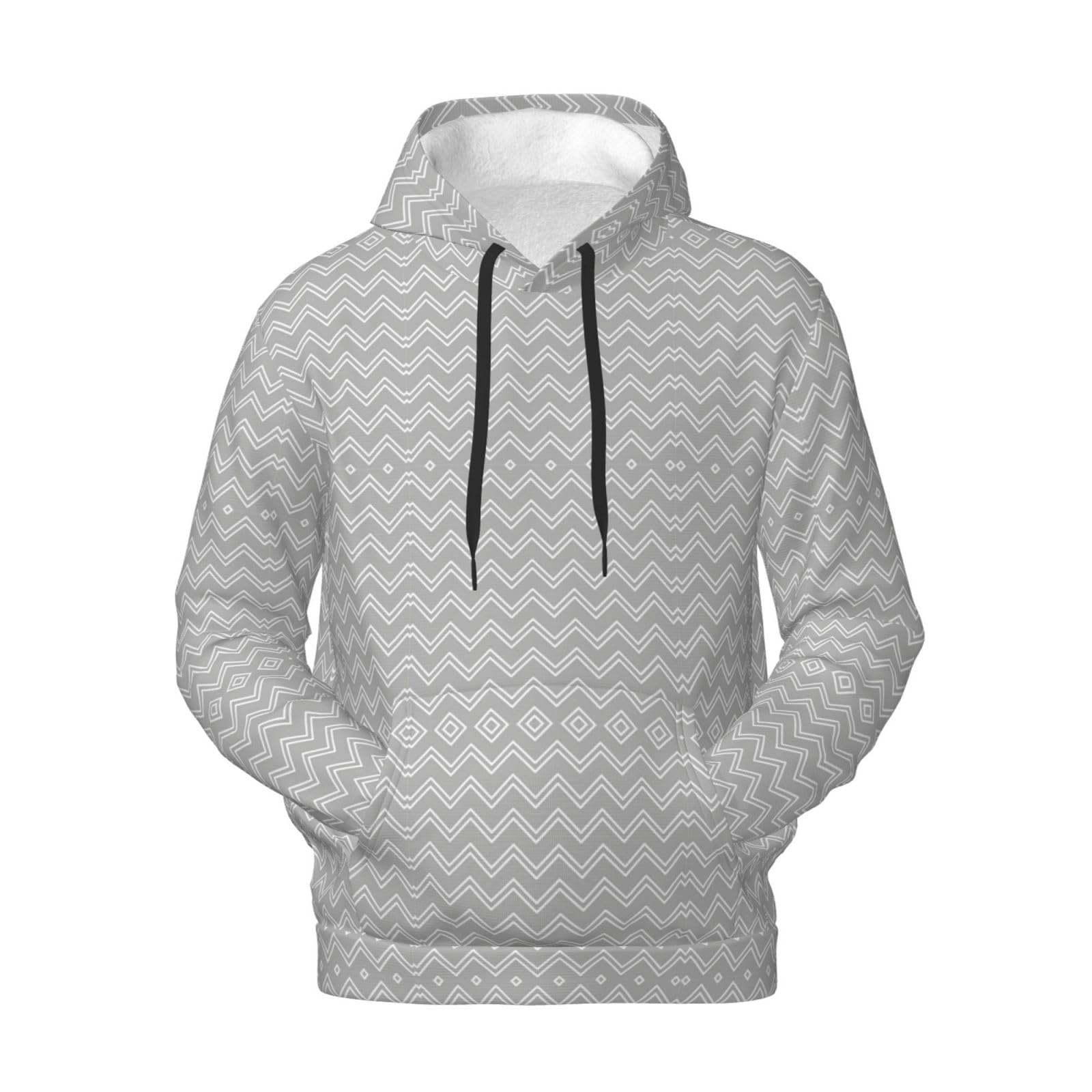 Męska bluza z kapturem w szare paski, swobodny nadruk graficzny sweter z kapturem koszule z kieszenią