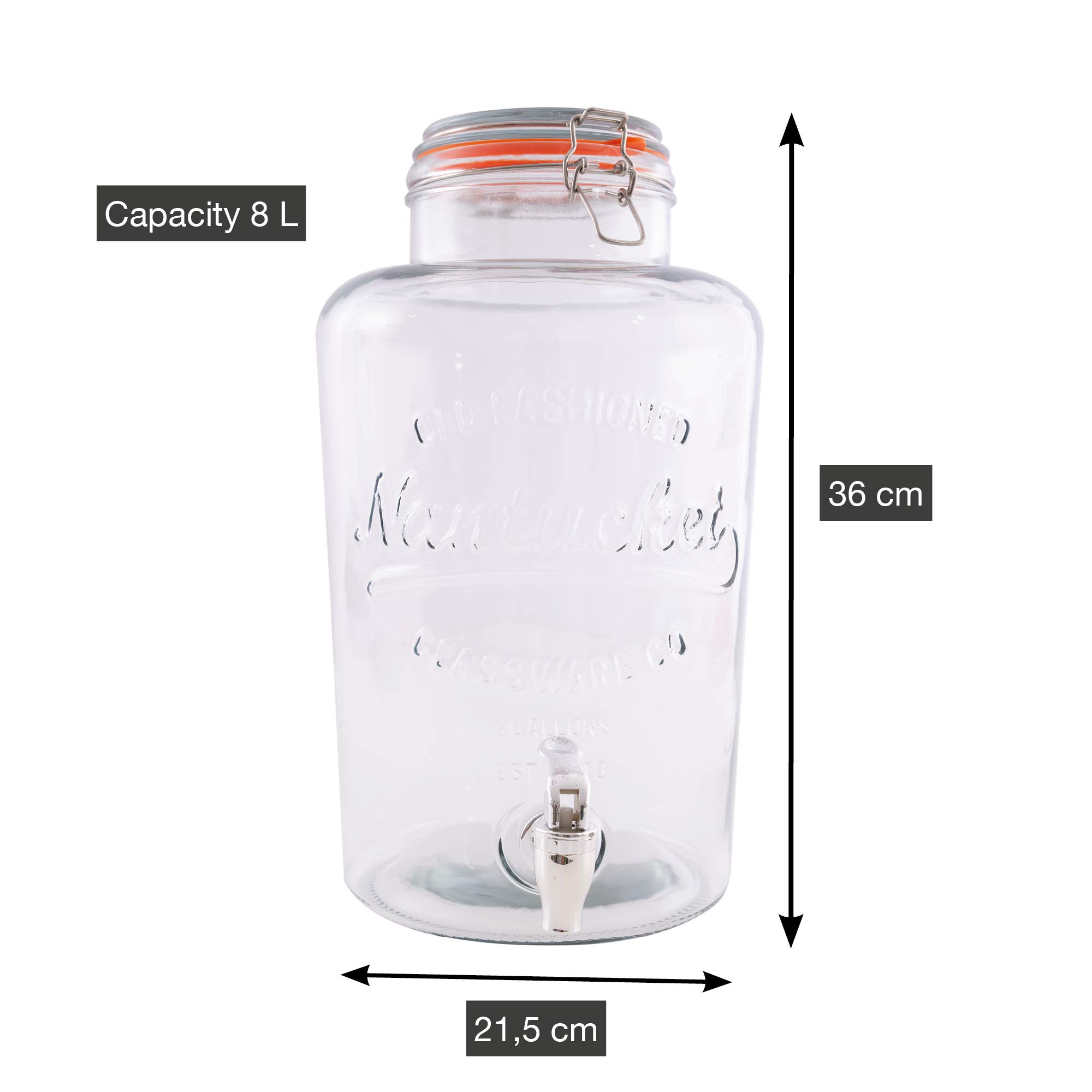 Point-Virgule Dispenser per bevande in vetro con rubinetto, per acqua e cocktail, mobile bar, 8 l