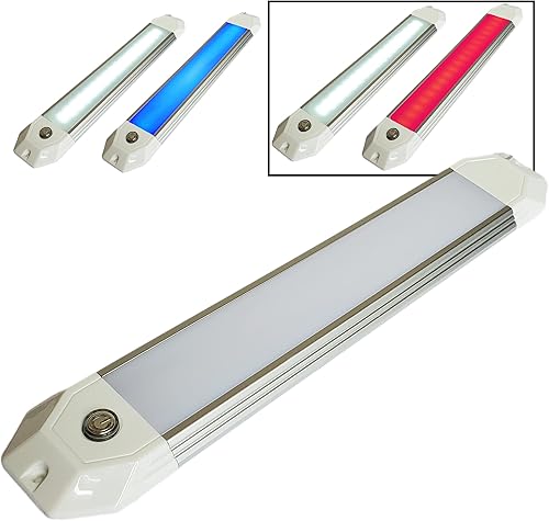 Wave One Marine Barco LED de 12 pulgadas luz de cúpula regulable de doble color 12 V RV Carcasa de aluminio Interruptor de atenuación táctil