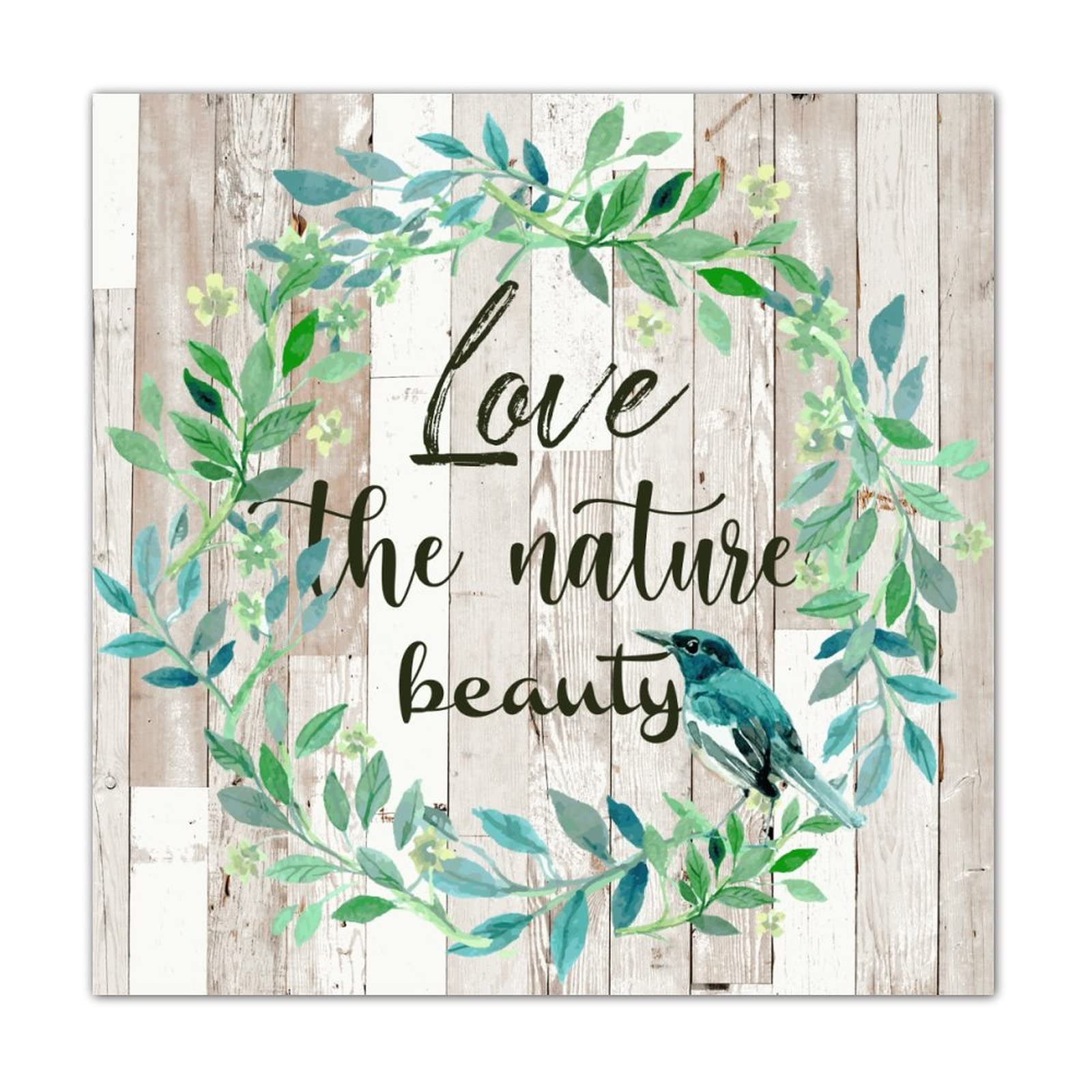 Panneau en bois suspendre décoratif Love The Nature Beauty 40,6x40,6 cm pour étagère