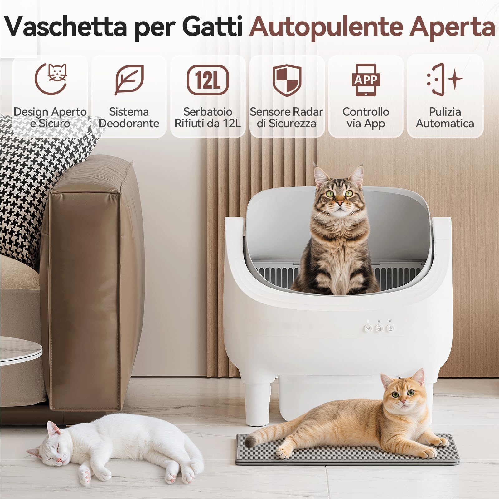 JUMMICO lettiera gatto autopulente，12L lettiera autopulente per gatti xxl