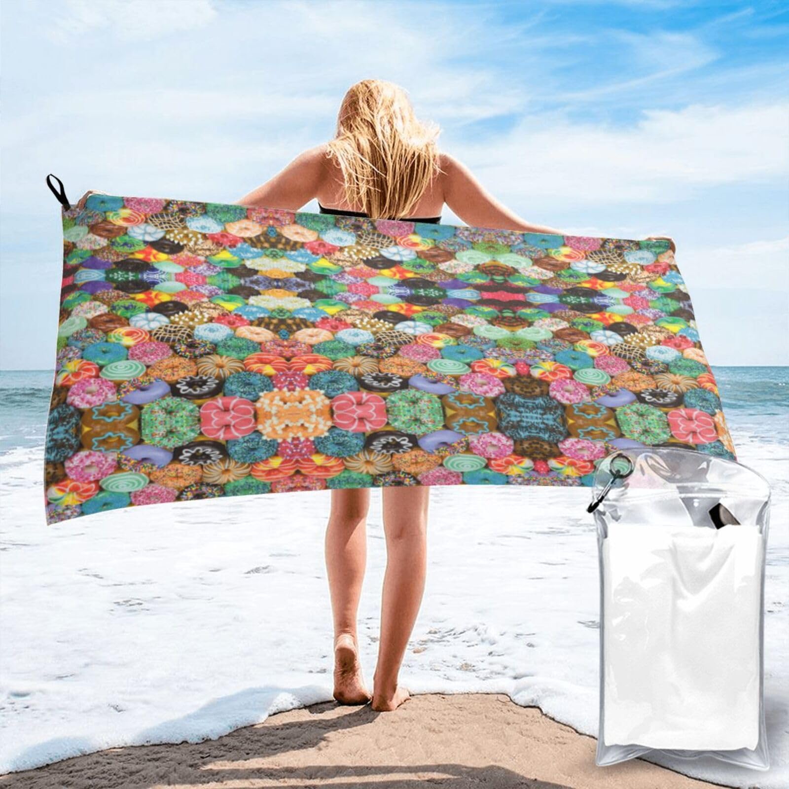 WYCZHY Donuts Print Beach Towel Soft Quick Dry For Spa Pool Gym Vacation Travelers Women Men Adults Sauna Gift
