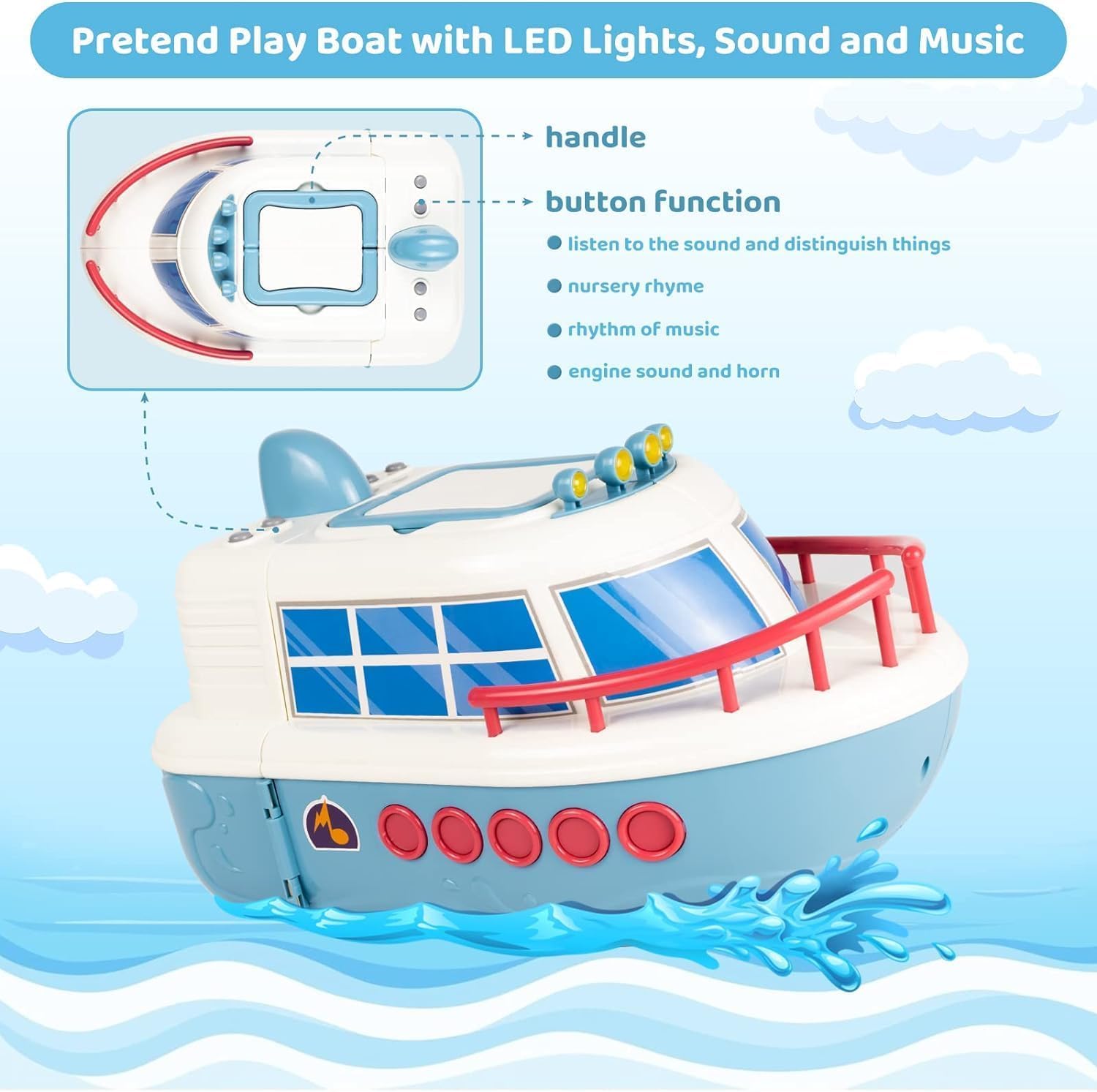 Exegi Enterprise Doll House Boat Play Set, Deforming Kids Toy Ship with Sound, Lights, Doll and Accessories for Disco Stage, Little People Pretend Play Birthday Gift Toys for Girls and Boys 1