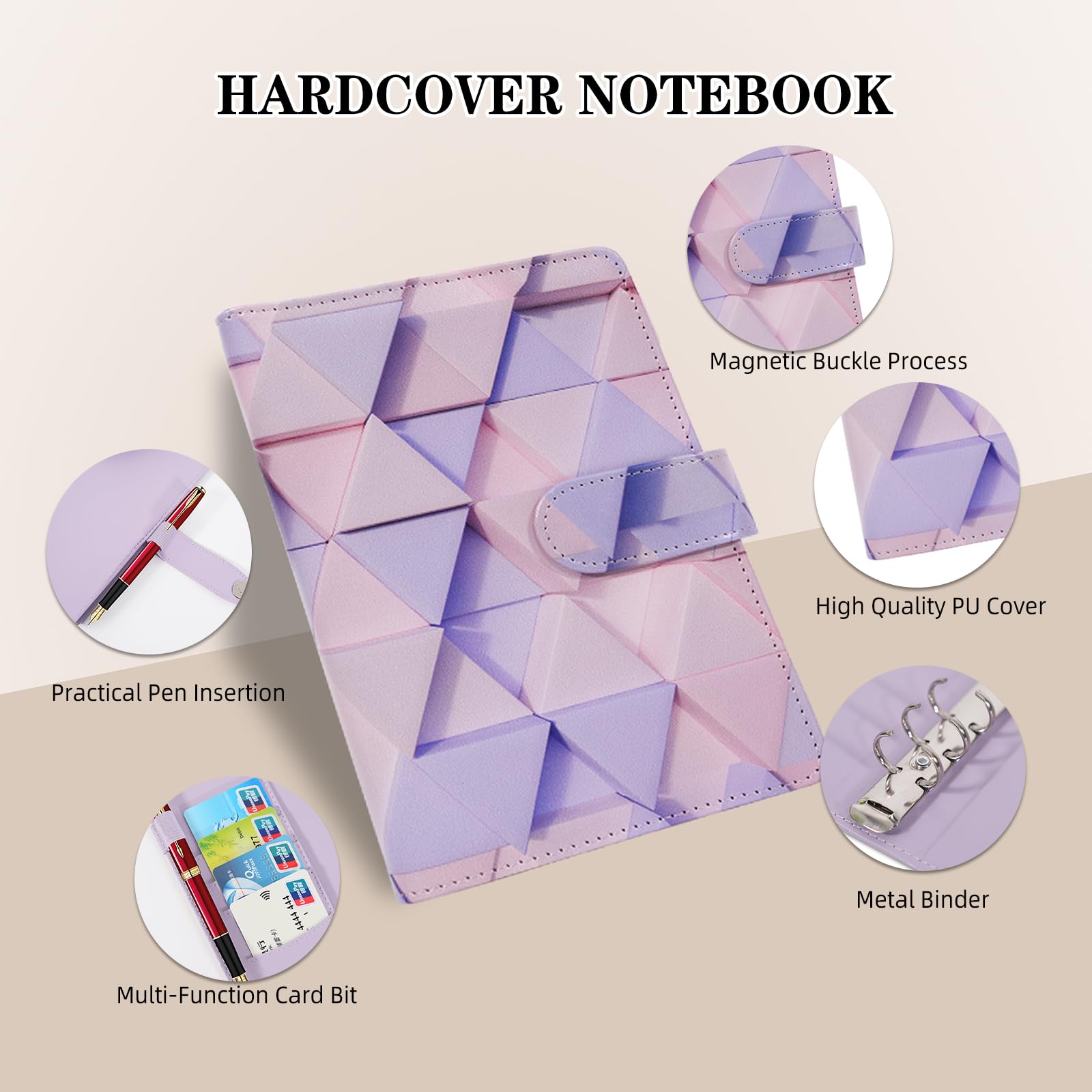Quaderni con spirale A6 Durevoli, 5 Soggetti, Carta con Righe Universitarie, Copertina Resistente all'Umidità, Scuola, Ufficio, Business, Professionale, Rosa
