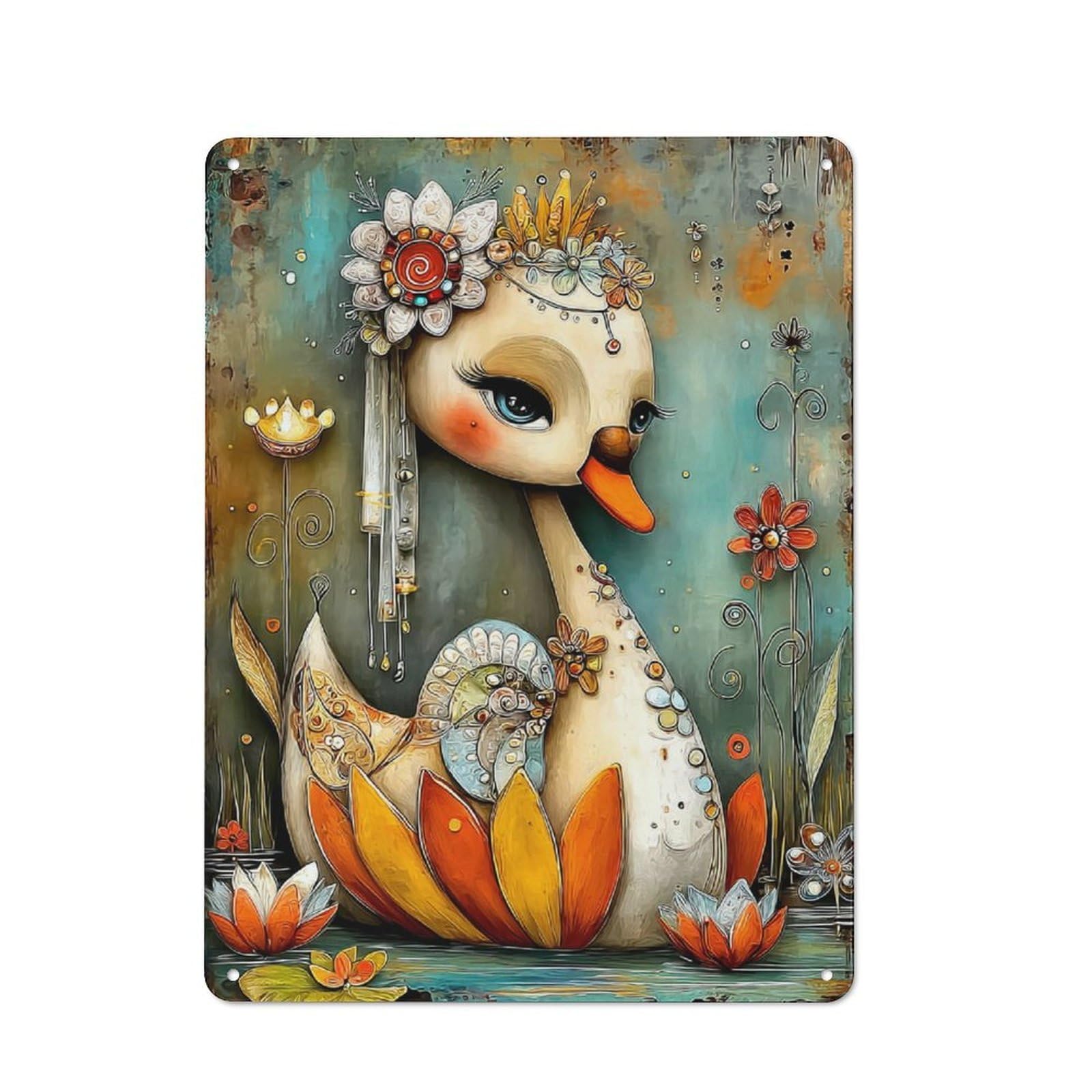 Junmoney Swan's Floral Crown Retro-Style Metal Wall Sign 40X30cm For Pub Or Café, A New Home Present For Hospitality Wall Decor Collectors