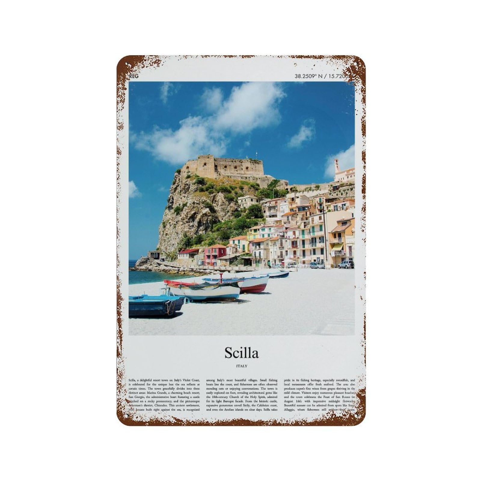 xiaoxiaoshen Scilla Italy City Scenery Wall Decor Art Metal Tin Poster Modern Home Decor Art Home Bar Shop Decorations Vintage Sign 30x20cm