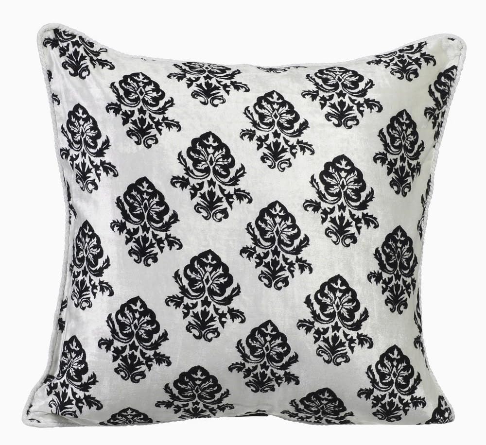 The HomeCentric White Euro Sham, 65x65 cm (26x26 inch) Euro Cushion Covers, Damask Floral Printed Velvet Euro Cushion Shams, Square Velvet Euro Shams, Floral Modern Euro - Classic Black Damask โ image 1