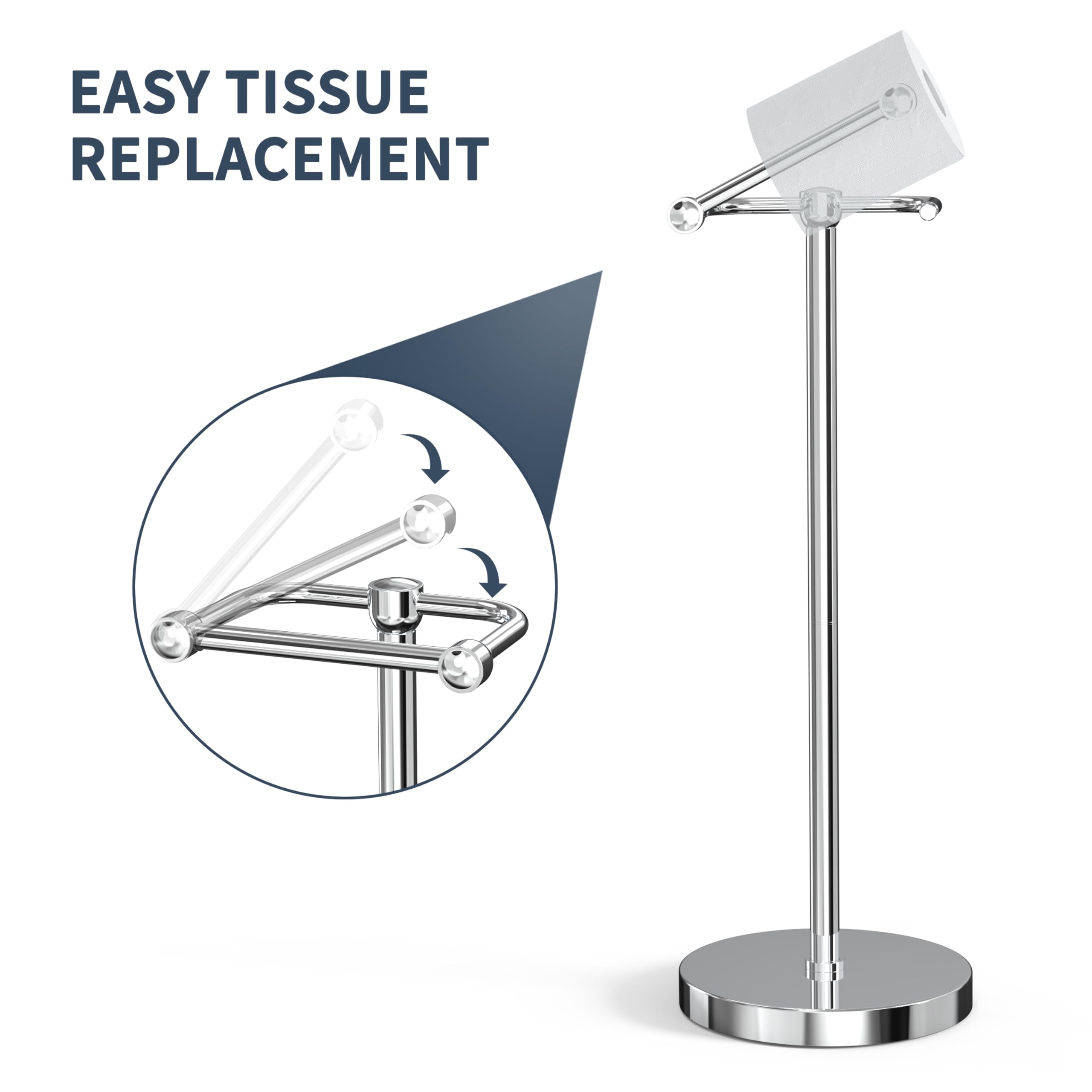 WZRUA Toilet Roll Holder Free Standing, Toilet Roll Stand with Post Pivoting Design - Image 2