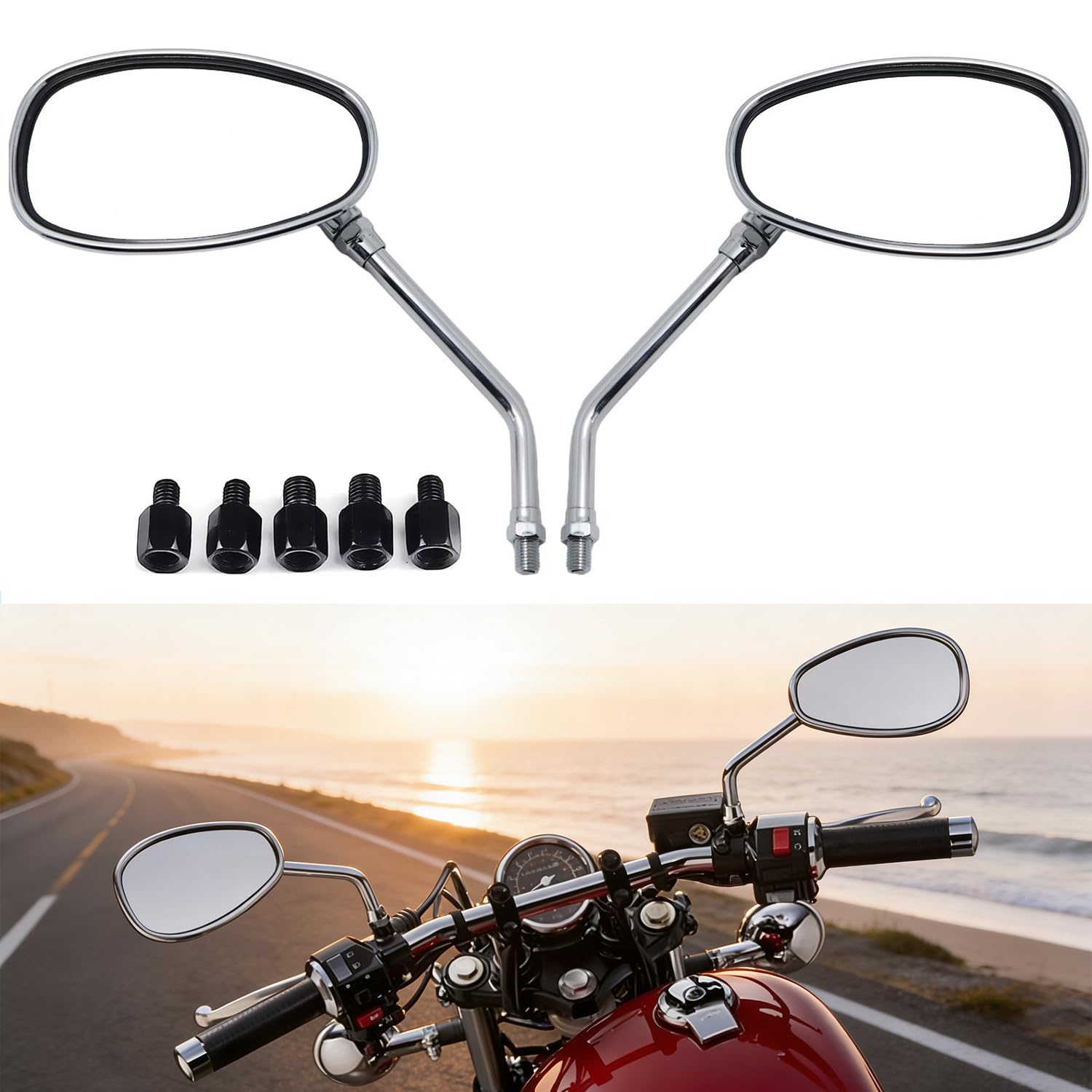 Specchietti Laterali per Moto M10 M8, Specchietto Retrovisore Moto Cromato Compatibile per Yamaha Bobber ATV Street Bike Cafe Racer Sport Cruiser Chopper