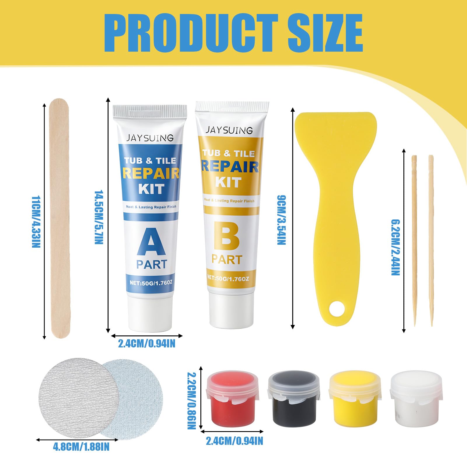 Kit Riparazione Piastrelle per Superfici in Ceramica e Marmo, Kit Riparazione Ceramica con Resina Epossidica AB 50G×2, Spatola e Accessori per Lavabo, Vasca, Piatto Doccia, Pareti e Pavimenti