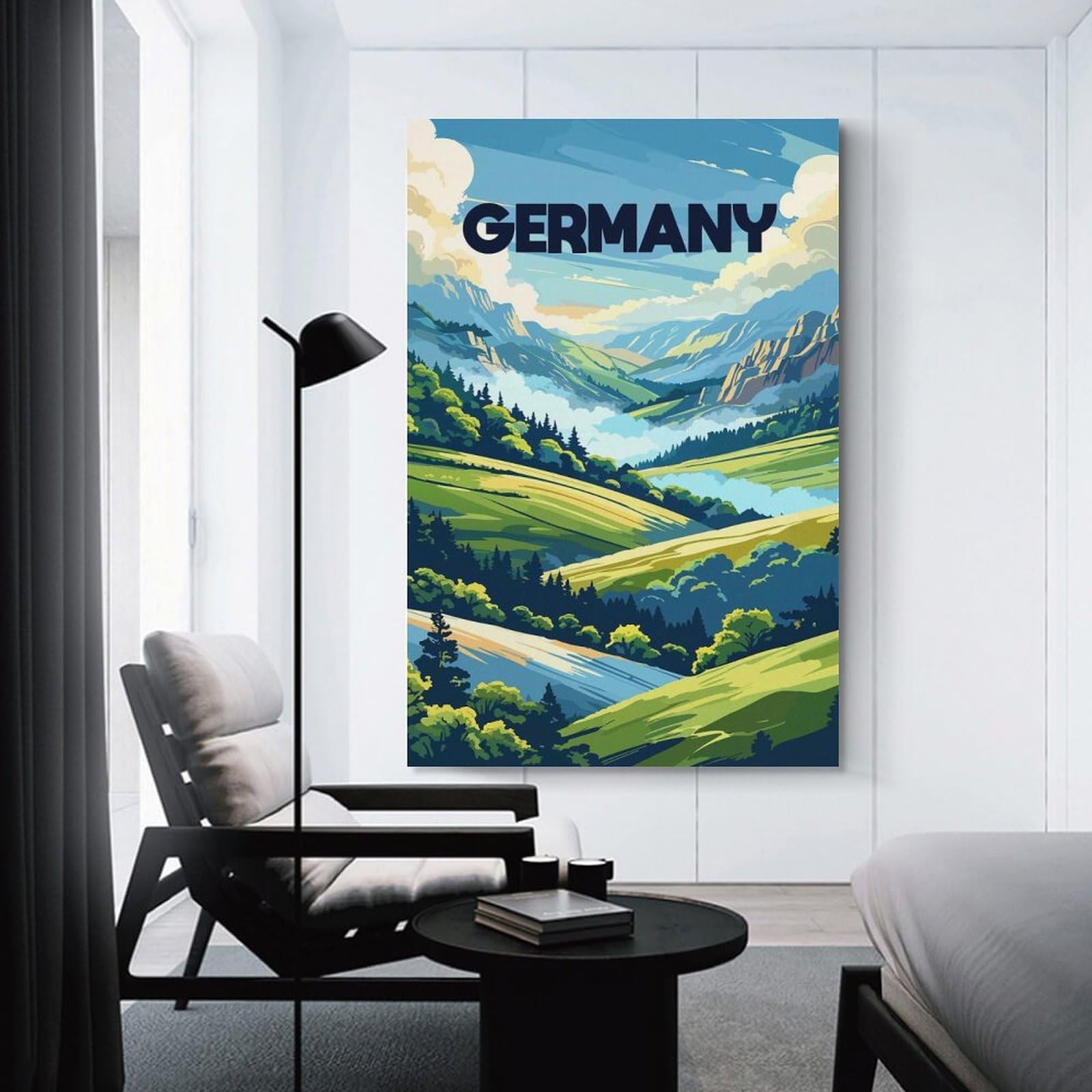 Junmoney Germany Landscape Illustration Wall Art Print, 20x30inch(50x75cm), for Bedroom Decor, Cosy Corners Or Studios, Decorative Wall Art for Cosy Rooms