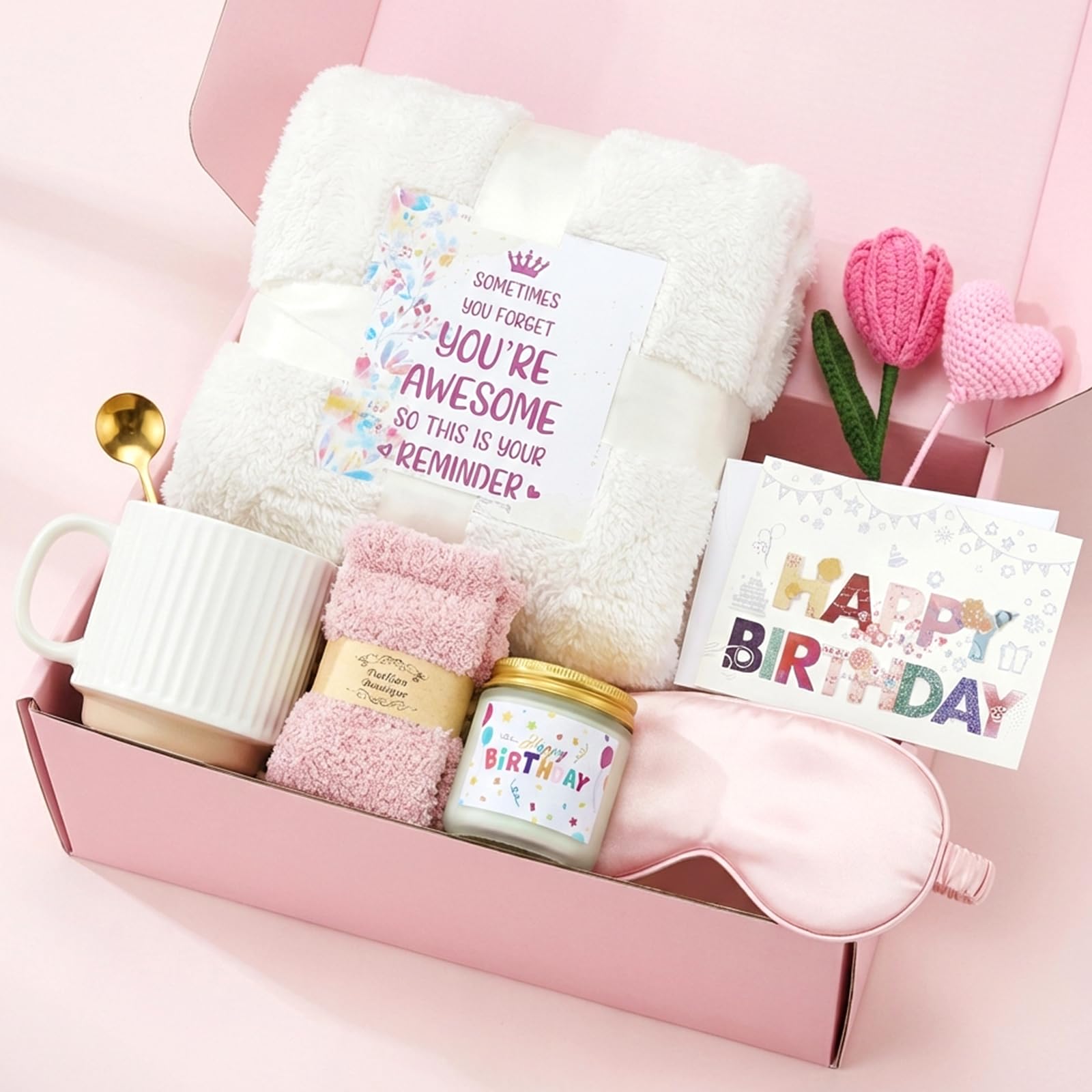 Birthday Gifts Basket for Women, Self Care Get Well Soon Care Package Women Gift Set, Best Friends Mom Girlfriend Thingking of You Gift Ideas for Her