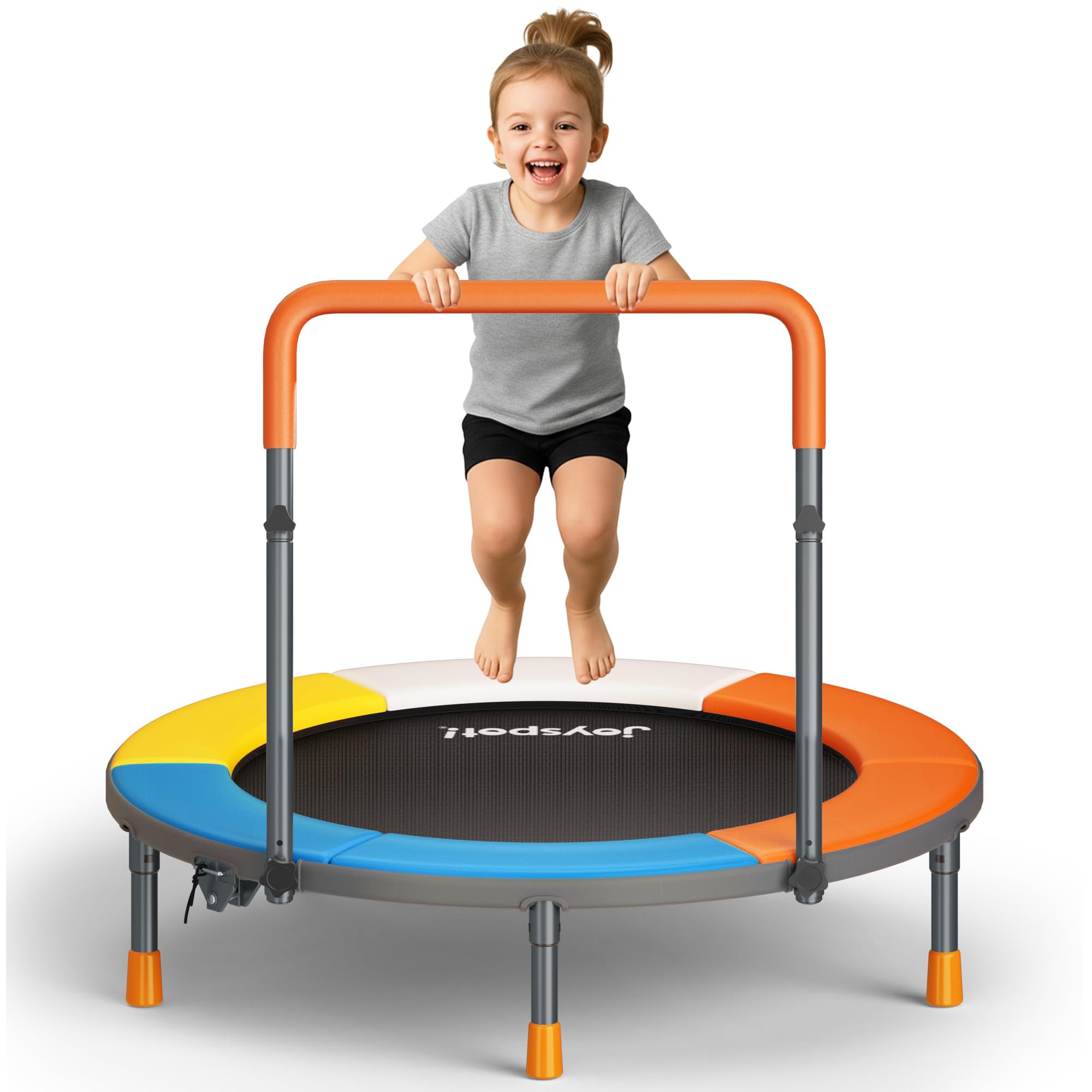 3FT Toddler Trampoline for Kids Ages 1-6, 36" Foldable Mini Trampoline with Adjustable Handle, Indoor/Outdoor Rebounder, Colorful Jumping Mat, Quiet