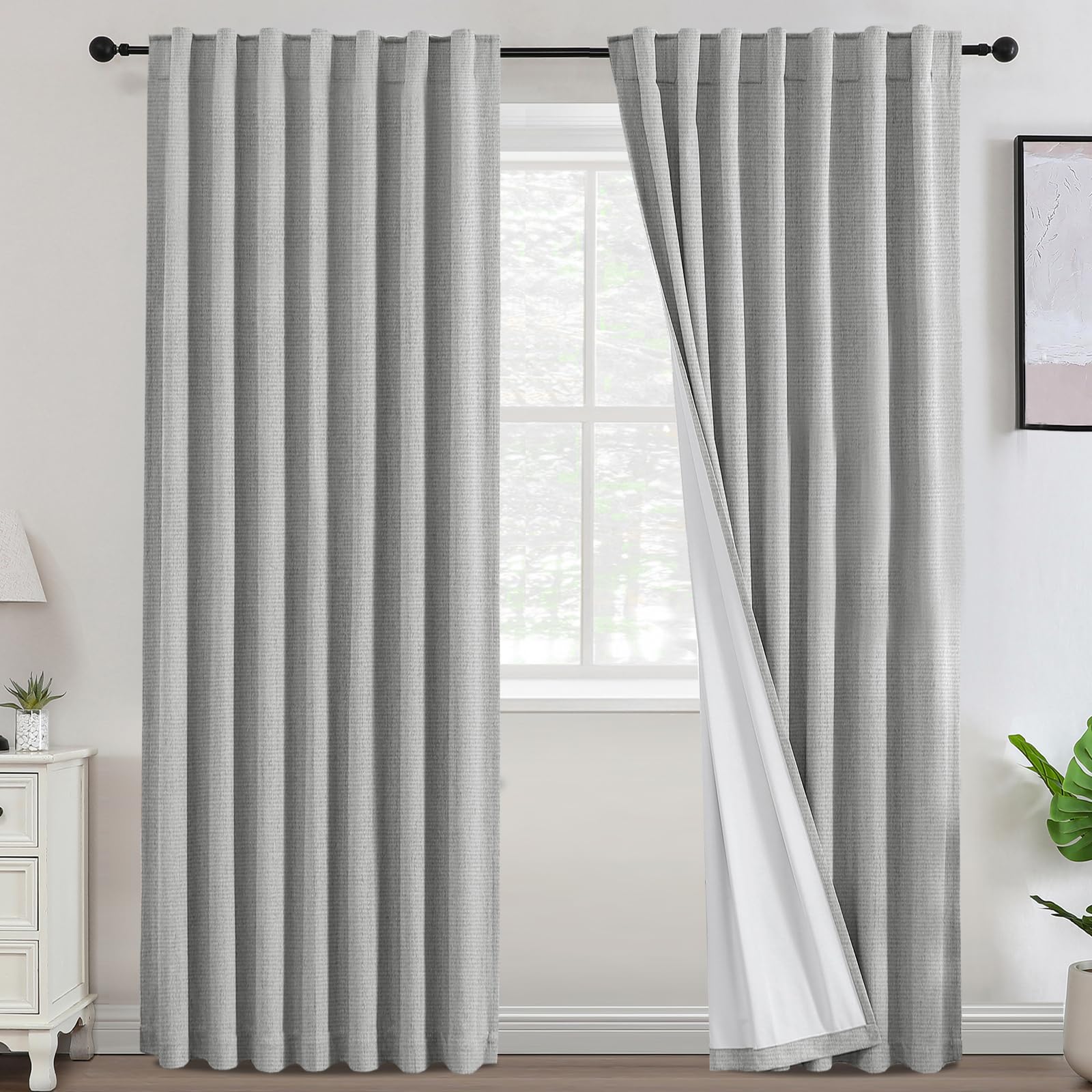 Photo 1 of 100% Blackout Curtains Linen Textured Curtains 84 Inch Length Chenille Curtains for Bedroom Window Thermal Insulated Drapes Neutral Modern Farmhouse, 52" W x 84" L, Glacier Gray(Not Solid)