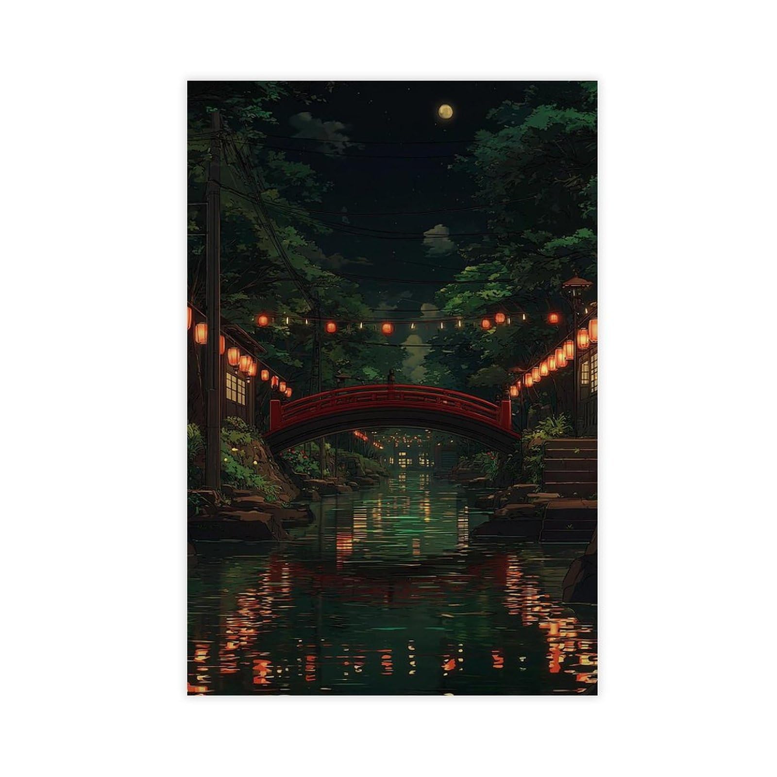 Bareronor Japanese Lantern Bridge Canvas Poster Bedroom Decor Landscape Office Room Decor Gift 24" L X 36" W