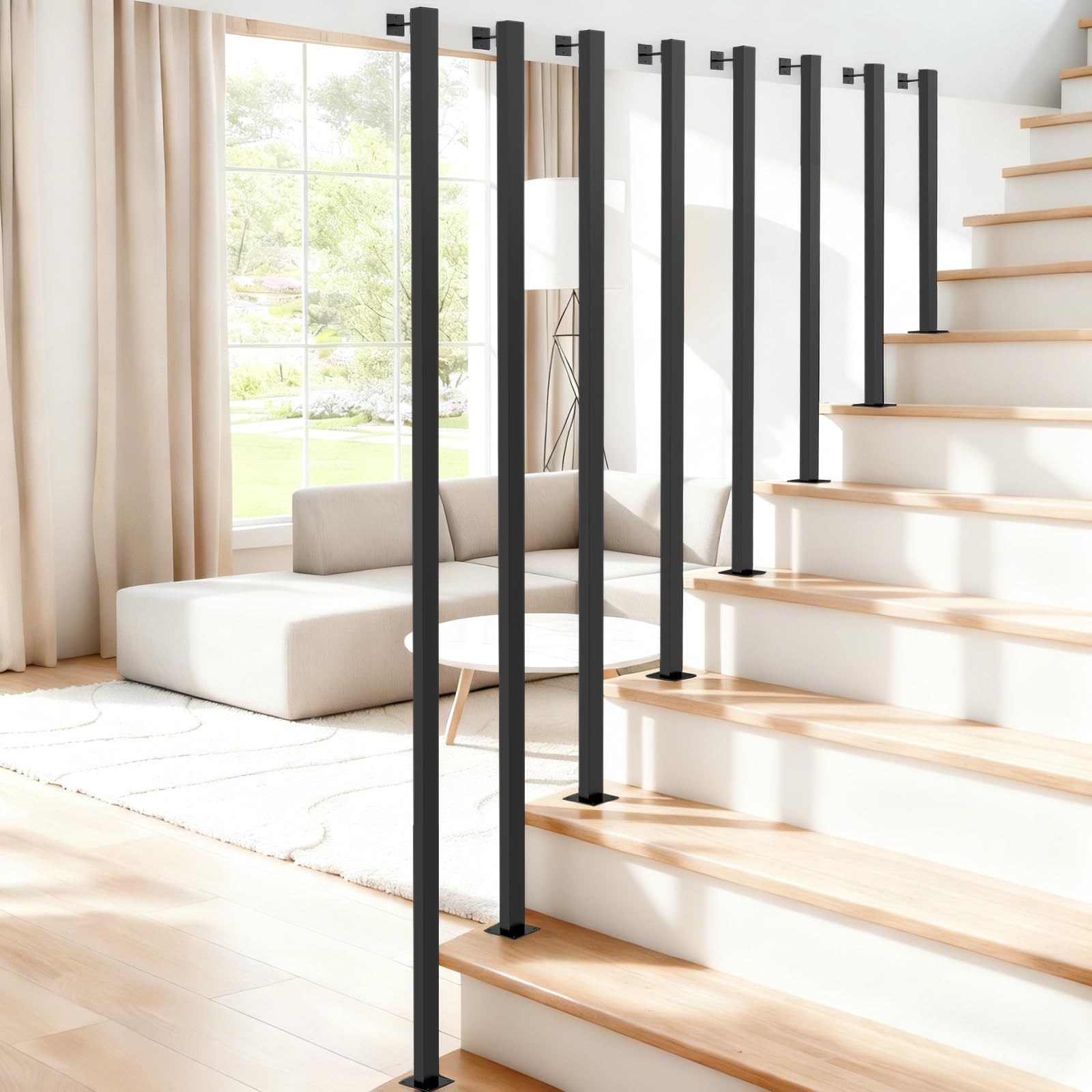 Escalera de barandilla, barandilla de escalera interior, pasamanos negro, barandilla de escalera, se puede empalmar barandilla de escaleras, barandilla para pasillos (L, L-140CM)
