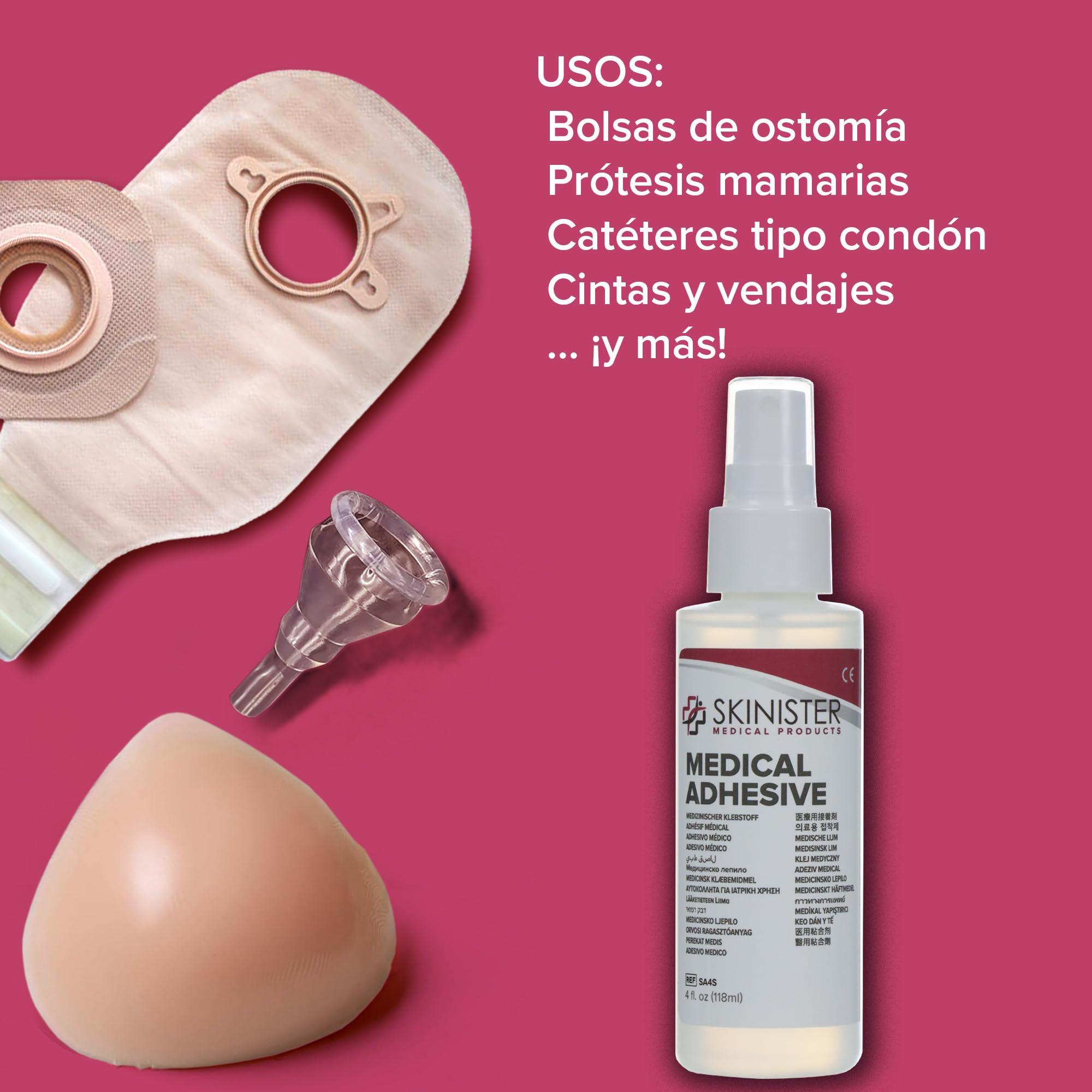 Pegamento Médico para la Piel en Spray | Adhesivo Médico de Silicona | Adhesivo Ostomía, Prótesis Mamarias, Catéteres Externos, Elementos Protésicos, Pegamento Efectos Especiales, 118 ml