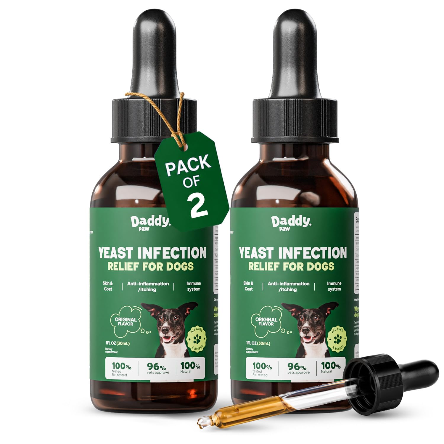 Daddy Paw Dog Ear Infection Treatment Fast Relief for Itching & Soothing Yeast Infection Treatment for Dogs, Allergy Relief, Anti Inflammatory Formula for Ears & Skin Care