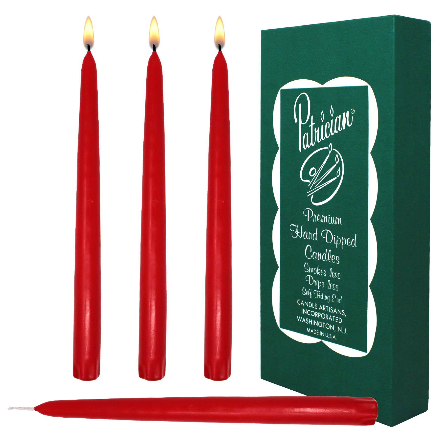 10 Inch Household Red Taper Candles -12 pack - '' 10'' Long Hand Dipped Dinner Candle Dripless Smokeless for Party Wedding and Birthday Unscented