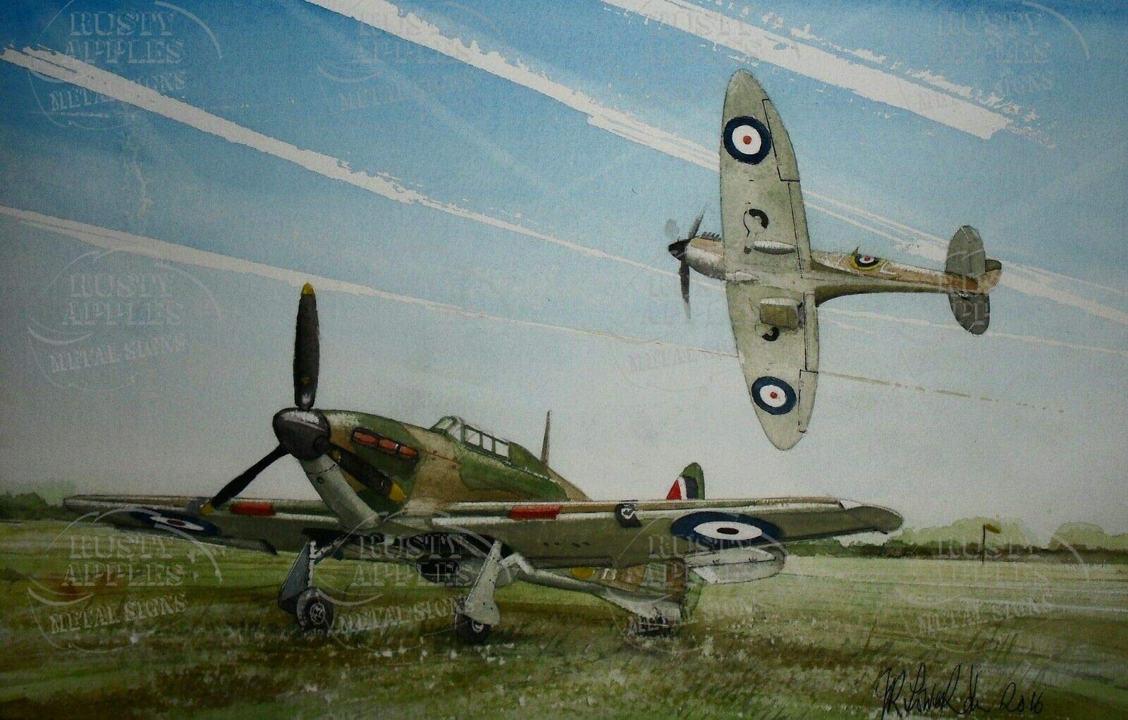 The Rusty Apples Metal Sign Co Metallic Ww2 Raf Hurricane And Spitfire- Metal Sign - 3 Sizes To Choose From (16” X 12” 400 X 300 Mm)