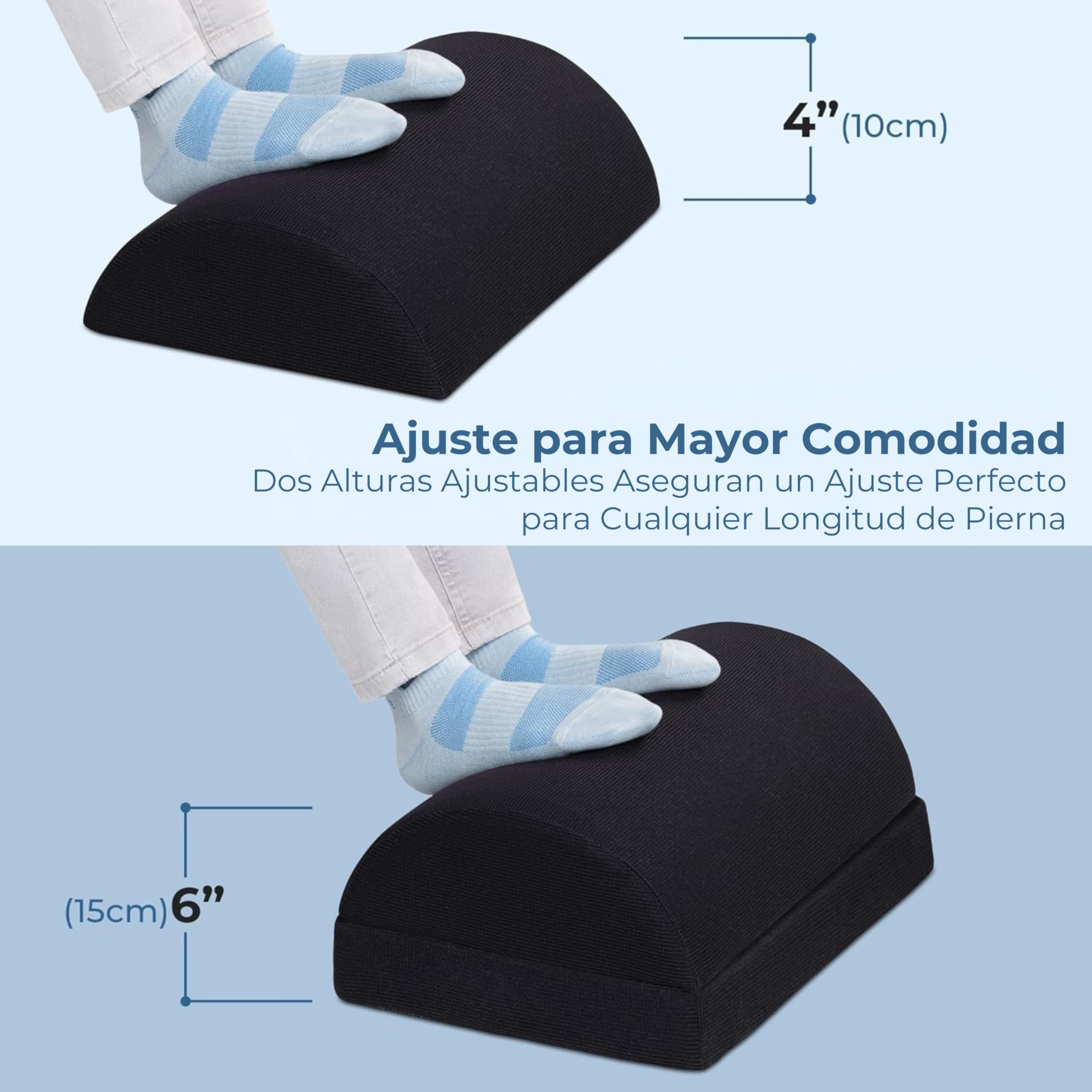 5 STAR UNITED Reposapiés Ajustable – Cojín Ergonómico de Espuma Viscoelástica con Funda de Malla, Base Antideslizante, 15cm, Negro