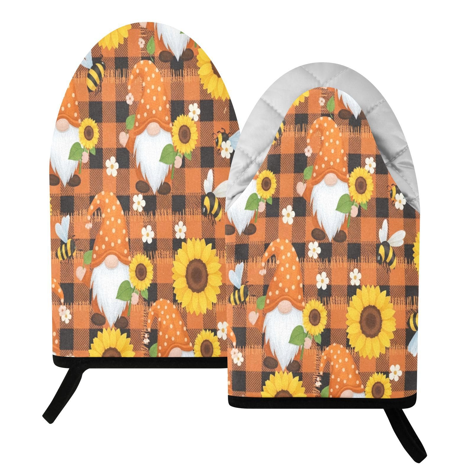 BURSTDDY Sunflower Gnome Oven Mitt,Heat Resistant Kitchen Mitts for Cooking