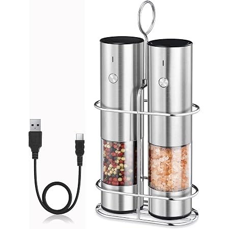 Feelive Rechargeable Pepper & Salt Grinder Set (2-Pack with Stand)