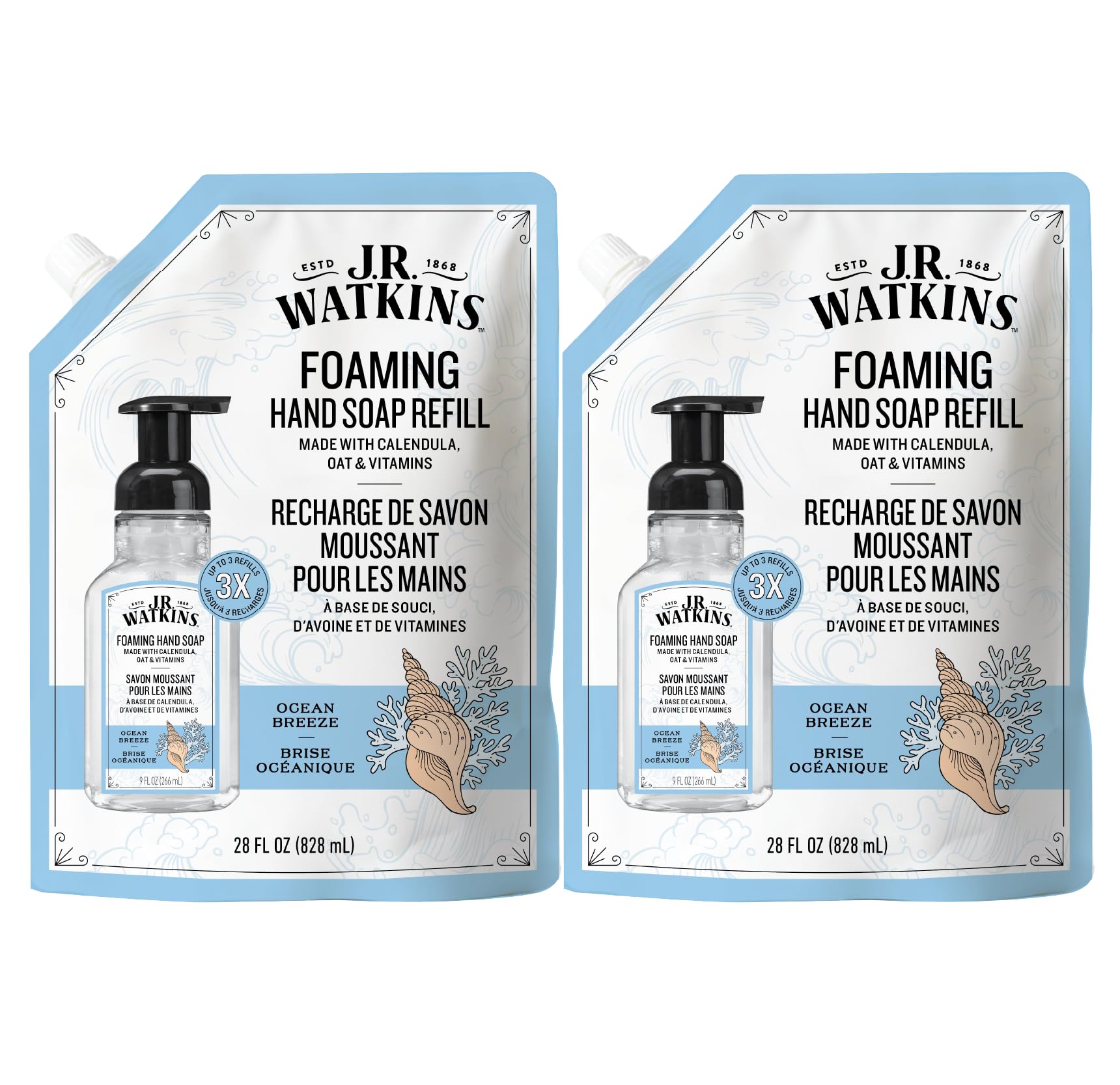 Photo 1 of J.R. Watkins Moisturizing Foam Hand Soap Refill 2 Pack, Ocean, 28 fl oz