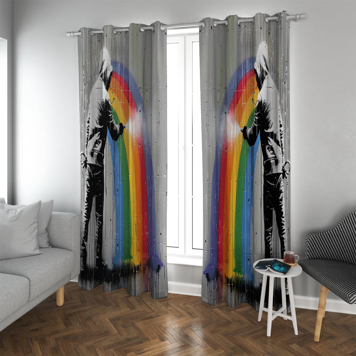 Rideaux occultants street art coloré 2 panneaux 140x214 cm pour salon