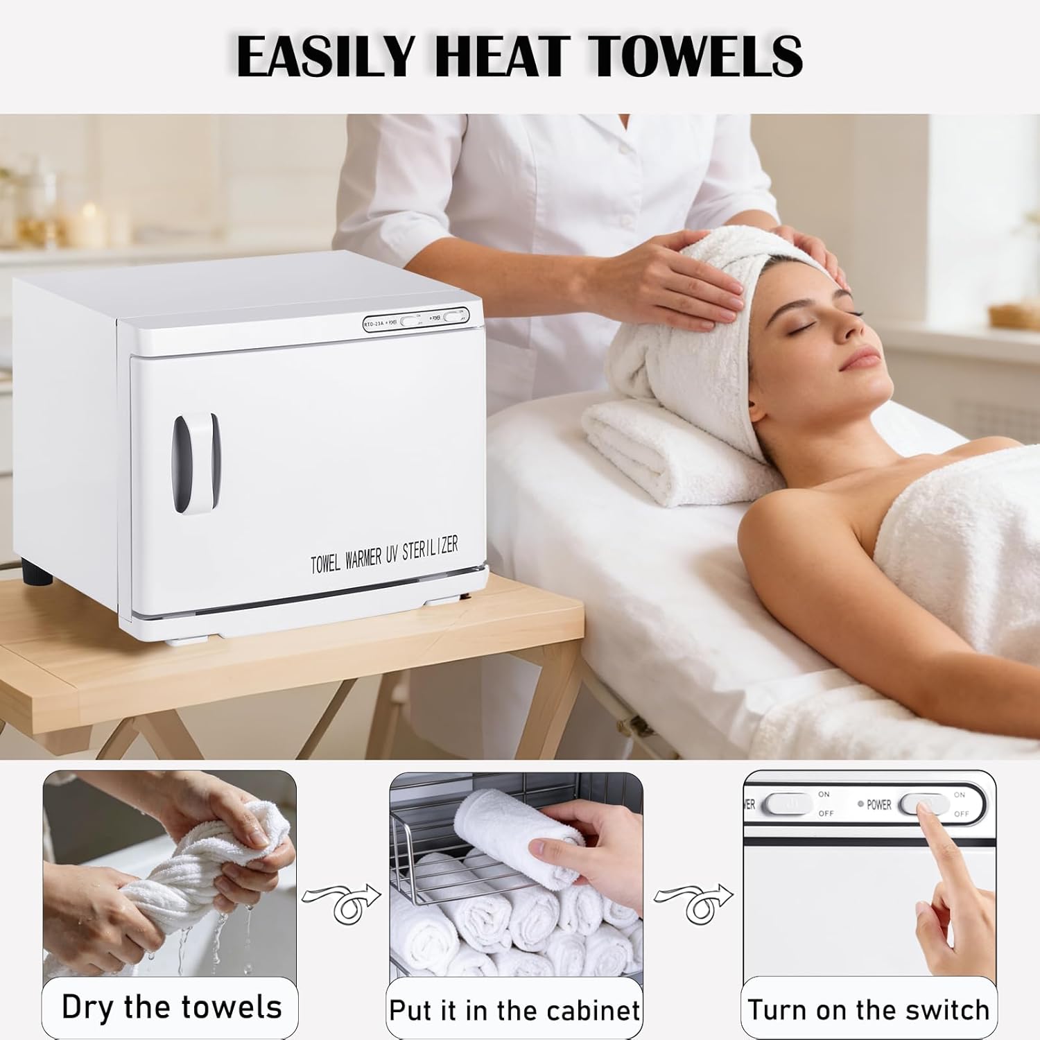 Artist hand Hot Towel Warmer for Spa, 23L Large Capacity Spa Towel Warmer Cabinet Fast Heating, 2 Stainless Steel Racks, for Bathroom, Esthetician, Salon, Facial, Family Use (23L, White) - Image 6