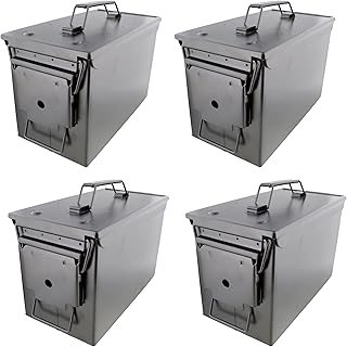 Metal Ammo Box 4pk Set - 50 Cal Black Ammo Storage Containers Ammo Cans with Lids for Military or Home Storage - Tactical45