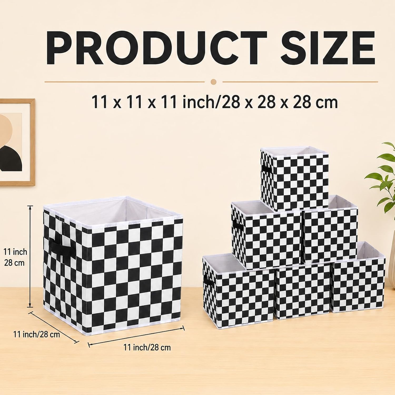 6Pcs Classroom Fabric Storage Bins Cube 11 Inch Classroom Must Have Cubby Basket Bin Black and White Checkered Storage Box Treasure Prize Box for Back to School Decoration Nursery Office Home Supplies image 2