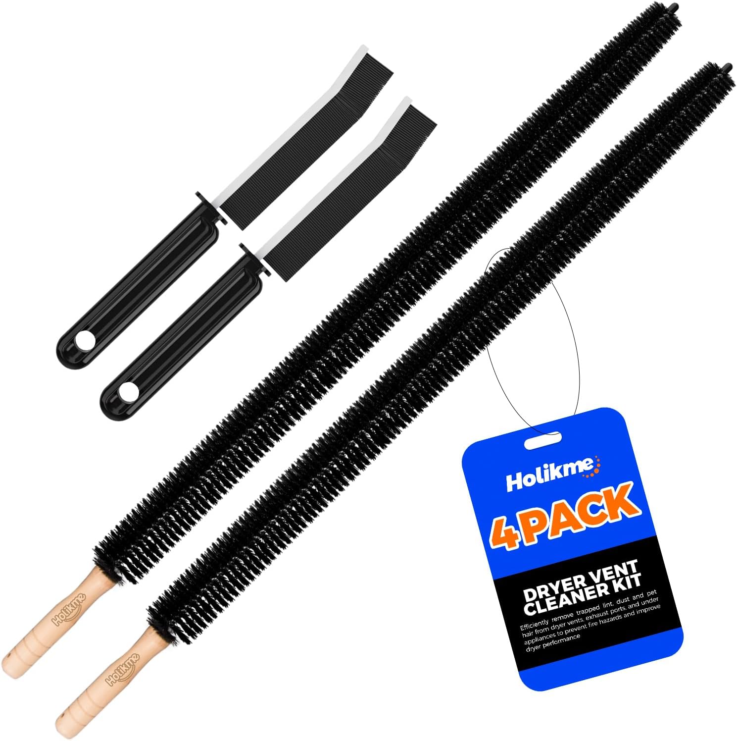 Holikme Dryer Vent Cleaner Kit 2 Pack - Household Cleaning Supplies,Long Flexible Refrigerator Coil Brush Radiator Brush,Dryer Lint Brush Home Essentials for Lint Trap Dust Vacuum Brush