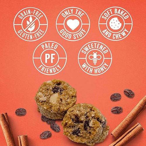 Miniatura 4 de Ona Paquete de 4 galletas de canela y pasas, listas para comer, sin gluten, sin granos, sin lácteos, paleo, hechas con miel