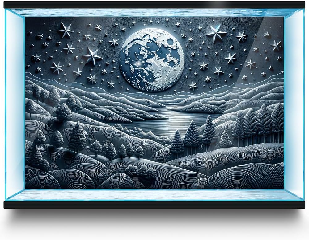 Aquarium Background Stickers - Moon, Mountain, Lake, Tree, Star, Self-Adhesive Fish Tank Reptile Terrarium Decor Poster (120 x 60 cm / (47.2 x 23.6 inches))