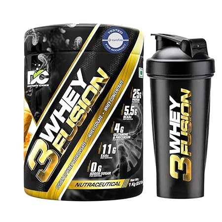 DC DOCTORS CHOICE Whey Protein 3Whey Fusion 1Kg l Pure Whey Isolate as primary source l Hydrolysate Protein l Fast Recovery l Lab Tested l 25g protein l 5.5G BCAA,11G EAA,0 sugar - Malai Kulfi Falooda