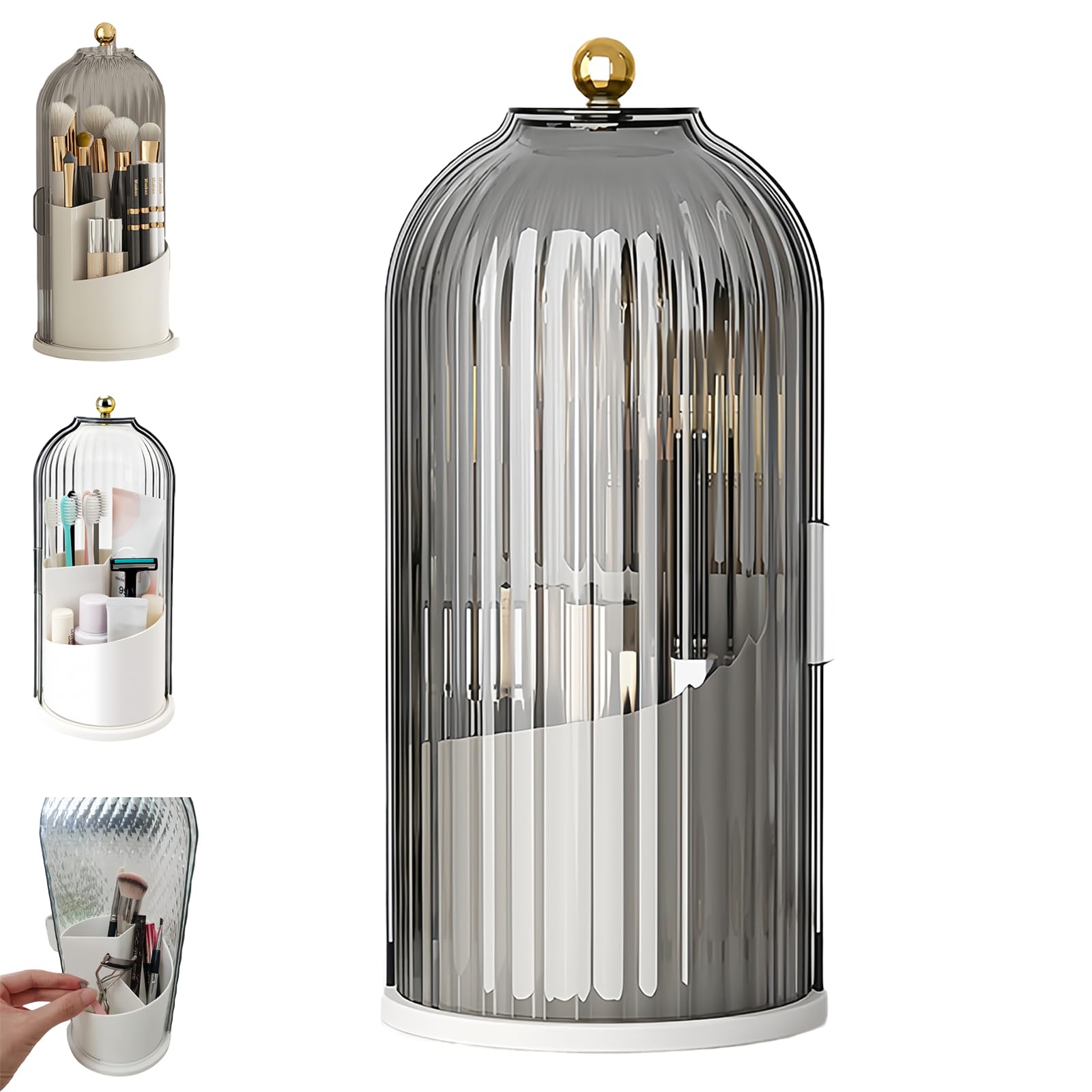 Concealed Toothbrush Holder Rotating Bathroom Organizer Countertop Toothbrush Holders with Cover Bathroom Counter Organizer with Covered Makeup Brush
