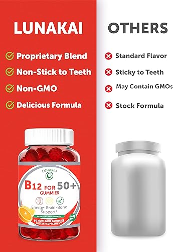 Miniatura 8 de Lunakai Gomitas de vitamina B12 fabricadas en Estados Unidos para adultos mayores de 50 años, sin OMG B12 para aumentar la energía y la vitalidad,