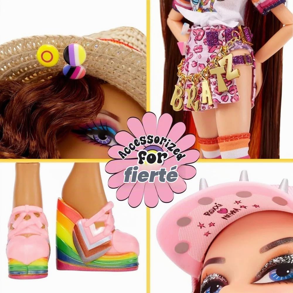 Bratz Poupées Mannequin Édition Spéciale JimmyPaul - Mois des Fiertés- ROXXI & NEVRA – 2 Poupées Mannequin, Tenues, Affiches, Accessoires, Socles & + - Entièrement Articulée – À Collectionner, 3 ans +