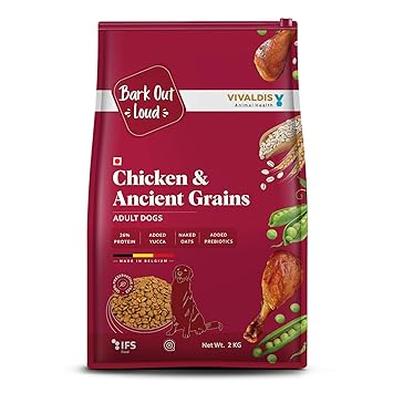 Bark Out Loud by Vivaldis - Chicken & Ancient Grains, Adult Dry Dog Food Rich in Protein,Antioxidants Fibre, Prebiotics and Herbs for Medium and Large Breeds of 8 kg Above (Pack of 2 kg)