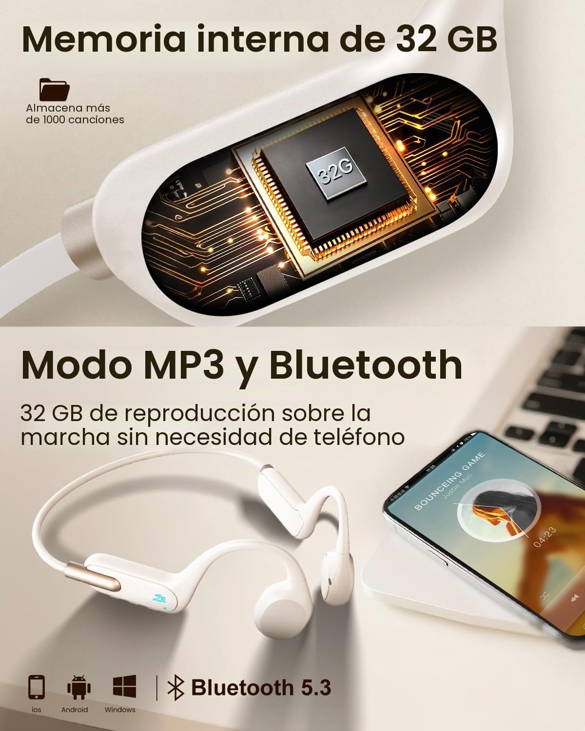 HIFI WALKER Auriculares de natación con conducción ósea, Impermeables, inalámbricos, Bluetooth 5.3, Auriculares Deportivos con Reproductor de MP3 para natación bajo el Agua, Correr, Ciclismo