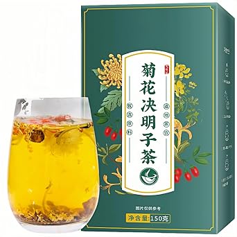 Chrysanthemum Cassia Seed Tea with Burdock Root, 150g 15 Tea Bags, Herbal Blend with Honeysuckle, Goji Berry, Osmanthus, Gardenia & Oat, Caffeine-Free Herbal Tea