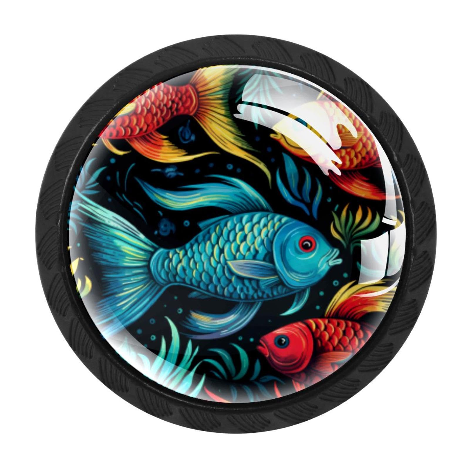 Chenzzzz Multicolored 03 4 Pieces Fish Drawer Knobs, 35Mm Black Cabinet Knobs, Drawer Pulls And Knobs, Dresser Drawer Knobs, Cabinet Hardware Kitchen Cabinet Knobs