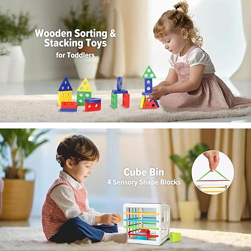 Miniatura 6 de Juguetes para bebés de 6 a 12 meses, juguetes Montessori 5 en 1 para bebés de 12 a 18 meses, juguete sensorial infantil incluye cubo de