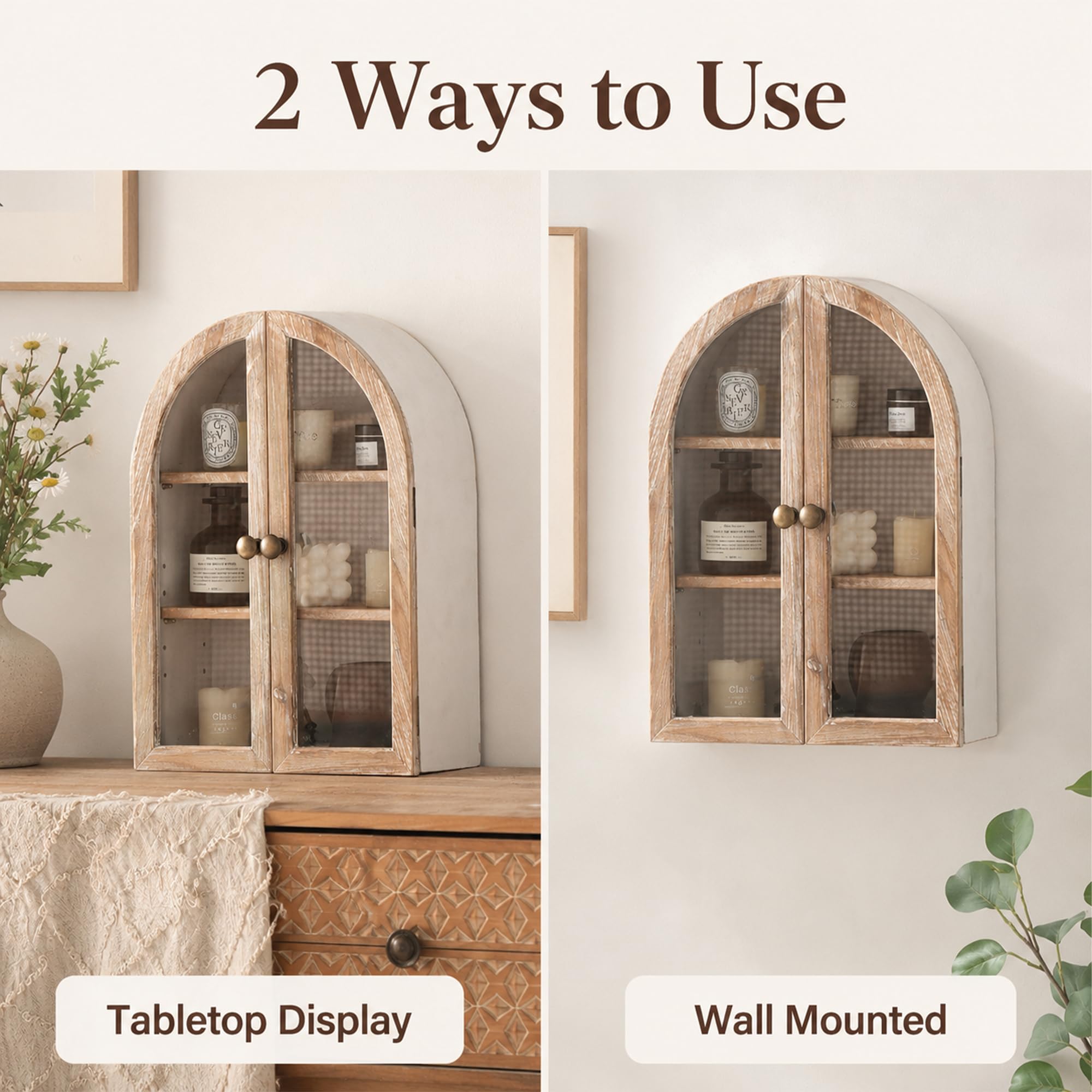 Armario de Pared Vintage con Puertas de Cristal y Estantes Ajustables